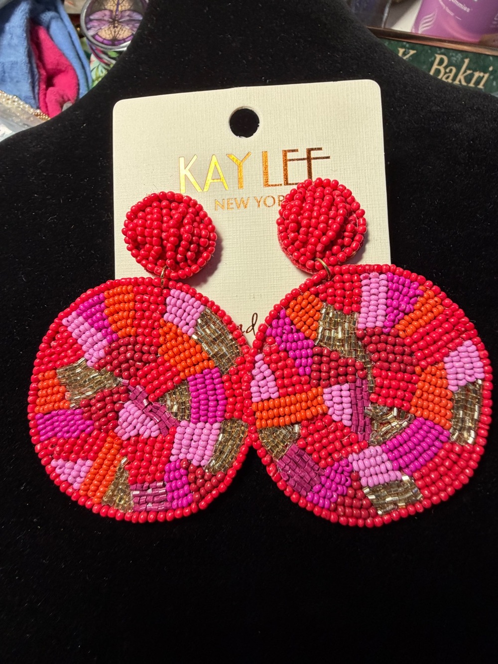 Earrings Kay Lee New York Red & Pink Beaded Round Drop Earrings